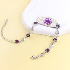 Uloveido Editable QR Code Medical Alert Bracelet for Women, Stainless Steel & CZ Crystal Floral ID Bracelet