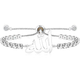 Arabic Allah Script Cubic Zirconia Tennis Bracelet for Women Stainless Steel Adjustable Islamic Faith Jewelry Sparkling Muslim Bracelet Elegant Religious Gift for Mom Wife Sister Daughter Ramadan Eid