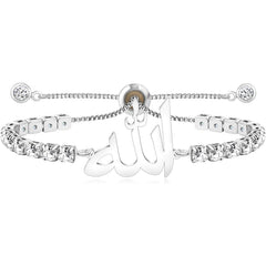 Uloveido Arabic Allah Script Cubic Zirconia Tennis Bracelet for Women Stainless Steel Adjustable Islamic Faith Jewelry Sparkling Muslim Bracelet Elega