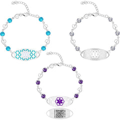 Uloveido Editable QR Code Medical Alert Bracelet for Women, Stainless Steel & CZ Crystal Floral ID Bracelet