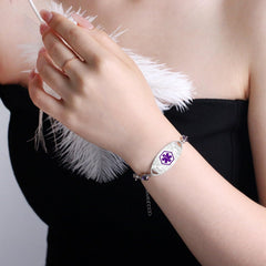 Uloveido Editable QR Code Medical Alert Bracelet for Women, Stainless Steel & CZ Crystal Floral ID Bracelet
