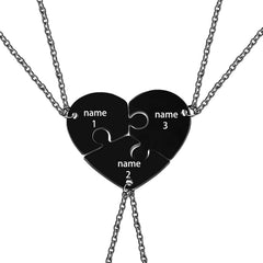Uloveido Personalized 3 Name Puzzle Heart Necklace Stainless Steel Custom Engraved Interlocking Heart Pendant Best Friends Sisters Family Matching Fri