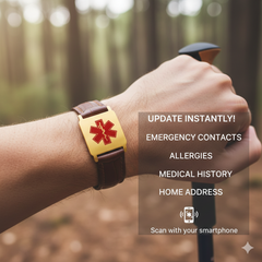 Uloveido Dynamic QR Code Medical Alert Bracelet for Men & Women, Genuine Leather Adjustable Medical ID Bracelet with Stainless Steel Plate