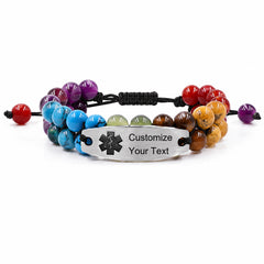 Zircobic 7 Chakra Stone Medical ID Bracelet for Women Personalized Engraved Stainless Steel Emergency Alert Bracelet Adjustable Braided Rope Healing Crystal Medical Alert Jewelry for Diabetes Allergy Epilepsy