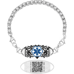 Uloveido Rhinestone Tennis Medical ID Bracelet for Women, Dynamic QR Code Safety Bracelet, Stainless Steel Adjustable Chain