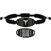Uloveido Handwoven Medical Alert Bracelet with Dynamic QR Code or Laser Engraving Stainless Steel ID Plate Floating Golden Caduceus Adjustable Stretch Braided Rope Emergency ID for Men Women