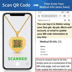 Uloveido Smart Medical Alert Necklace for Women Dynamic QR Code Heart Pendant 18K Gold Plated Stainless Steel Emergency ID Jewelry with Red Medical Sy