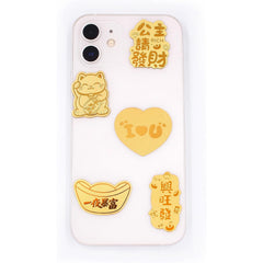 Uloveido Gold Foil Phone Decal Sticker Set, 5 Pieces Lucky Wealth Feng Shui Amulet Stickers, Chinese New Year Good Luck Phone Decorations