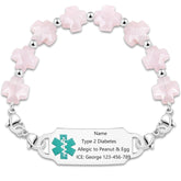 Customized Stainless Steel Medical Alert First Responder ID Tag Bracelet | Double Lobster Clasp Natural Greek Cross Stone Hospital Rescue Bracelet with Rod of Asclepius for Life-Saving