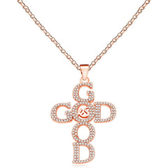 Uloveido GOD Is Good Cross Necklace for Women, Rose Gold & Platinum Plated CZ Faith Pendant