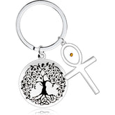 Stainless Steel Tree of Life Mustard Seed Keychain, Christian Faith Key Ring with Real Mustard Seed Charm, Inspirational Family Tree Keychain Gift for Women Men Y764