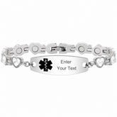 Women’s Medical ID Bracelet with Heart Shaped Zircon Link Chain, Adjustable Stainless Steel Emergency Alert Bracelet, Personalized Engraved Health Info Jewelry for Daily Wear