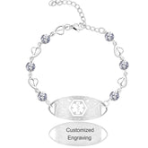 Uloveido Custom Medical ID Bracelet with White Cubic Zirconia | Elegant Floral Enamel Design | Adjustable QR Code & Engraved Emergency Contact EMS Bracelet for Women and Travelers