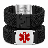 Uloveido Personalized Nylon Medical ID Bracelet with Laser-Engraved Medical Alert Tag and Dynamic QR Code, Braided Elastic Watch Band with Secure Parachute-Style Buckle, 20mm Adjustable for Men