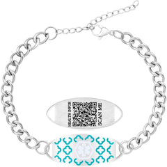 Uloveido Dynamic QR Code Medical Alert Bracelet for Women, Teal Stainless Steel Medical ID Bracelet, Scan to Update Medical Information