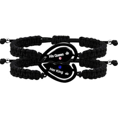 Uloveido Couple Puzzle Heart Bracelet, Matching Beaded Braided Adjustable Pull-String Bracelets