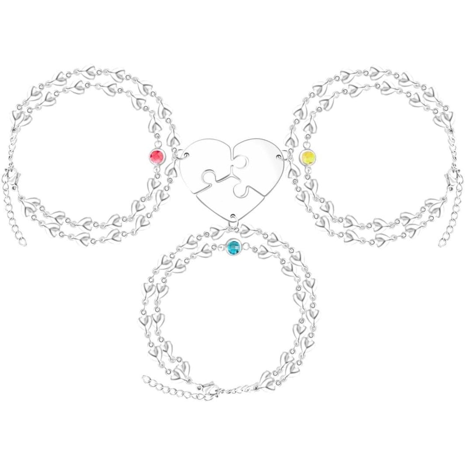 Uloveido Personalized 3 Pieces BFF Heart Puzzle Bracelets with 3 Gift Boxes – Custom Name Stainless Steel Matching Friendship Bracelets for 3 Best Friends