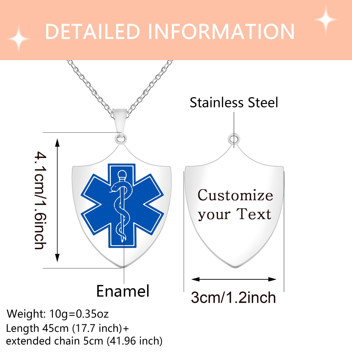 Uloveido Dynamic QR Code Medical Alert Necklace Shield Pendant, Stainless Steel Medical ID Jewelry for Men & Women, No Engraving Required, Scan to Update Emergency Medical Information, Red/Blue