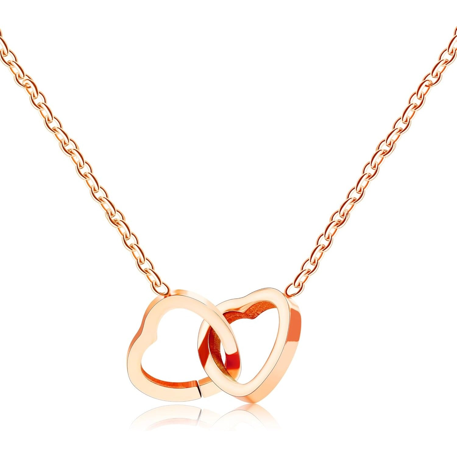 Personalized Interlocking Heart Necklace with Two Names, Custom Engraved Double Love Pendant Chain for Couples, Boyfriend Girlfriend Gift with Box