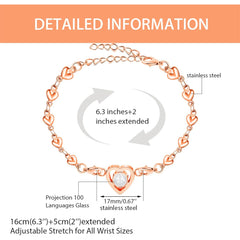 100 Languages Projection Pendant Bracelet | I LOVE YOU Heart Chain Bracelets | Fashion Bless Good Fortune Friendship Elegant Personalized Adjustable Length Stainless steel Jewelry Y4186