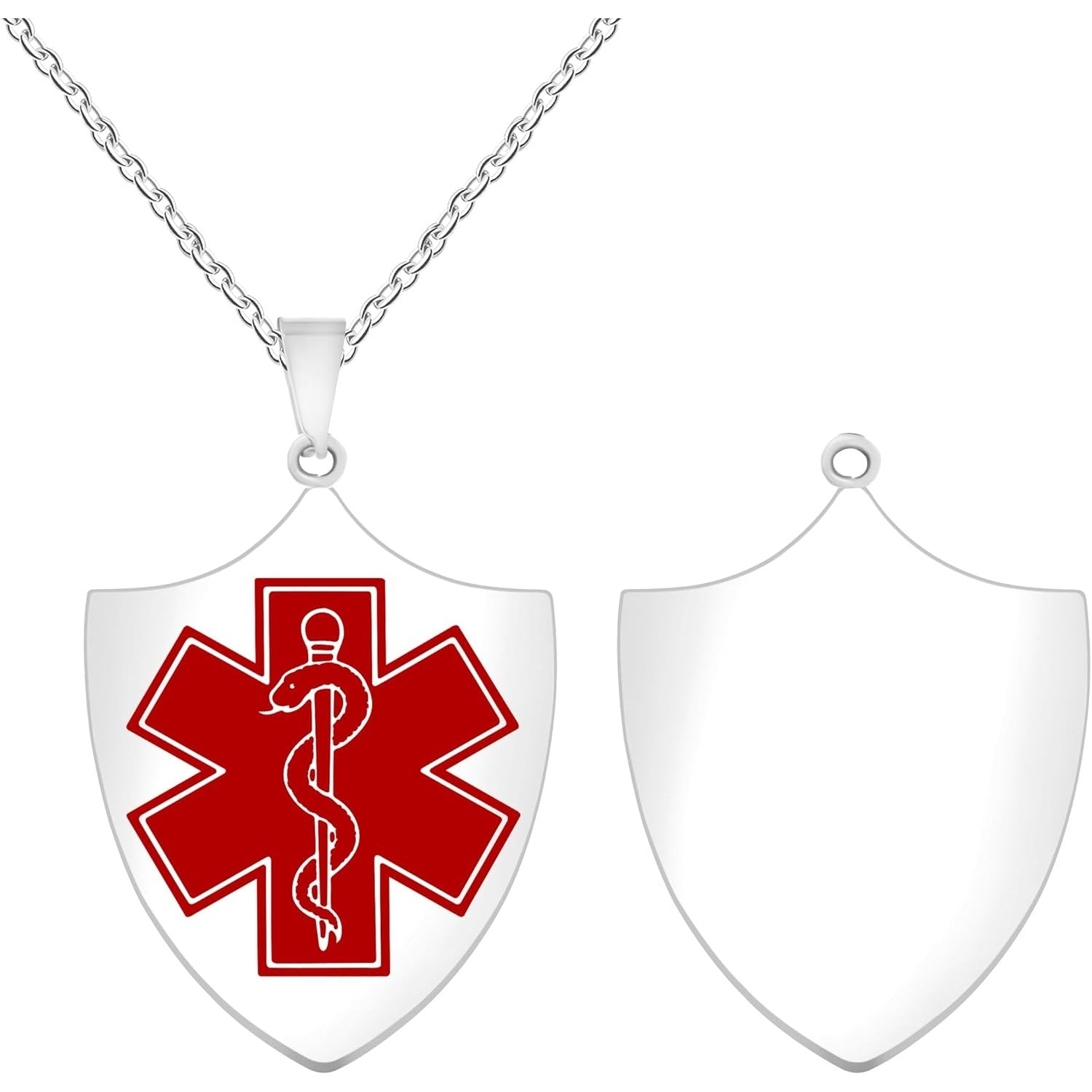 Uloveido Dynamic QR Code Medical Alert Necklace Shield Pendant, Stainless Steel Medical ID Jewelry for Men & Women, No Engraving Required, Scan to Update Emergency Medical Information, Red/Blue