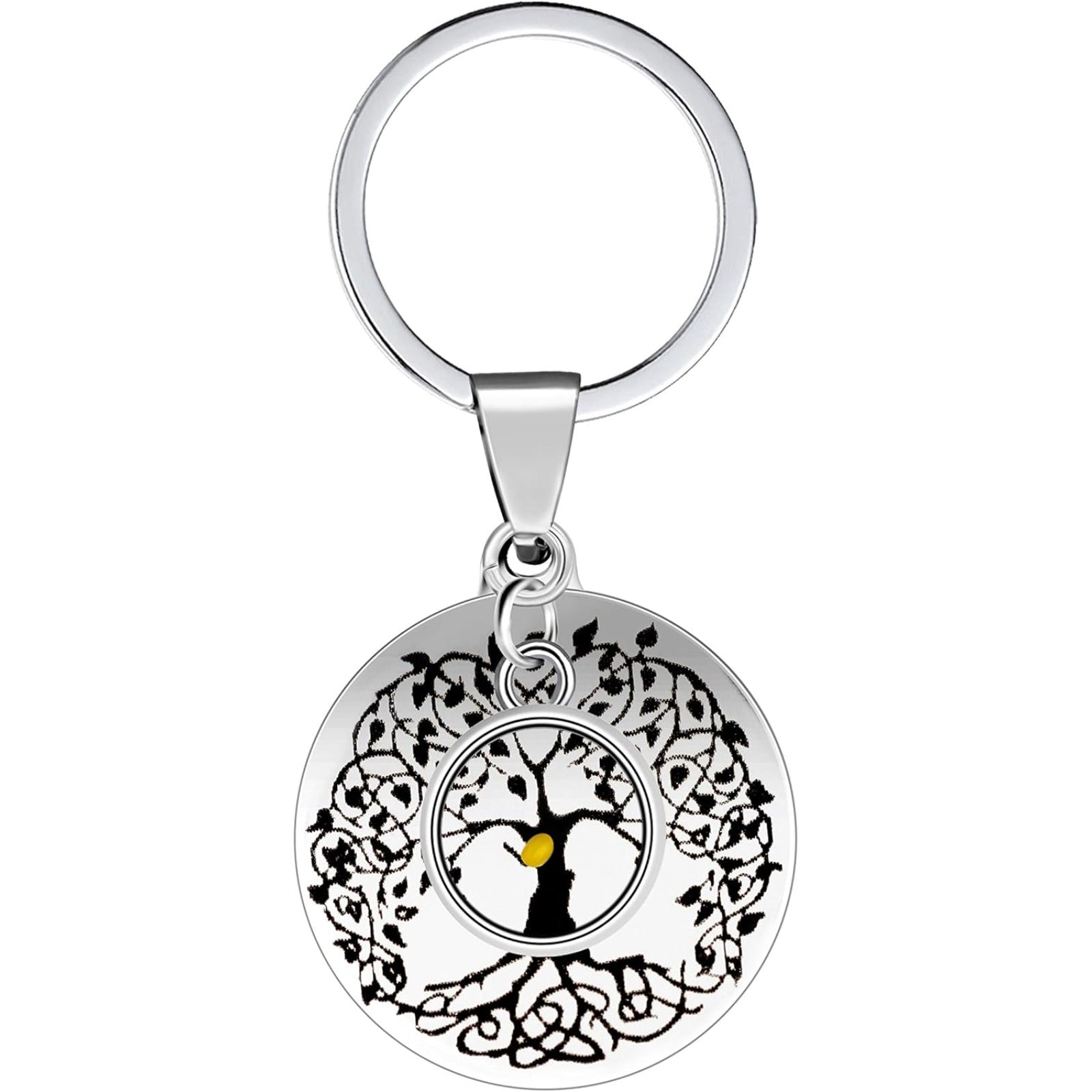 Stainless Steel Tree of Life Mustard Seed Keychain, Christian Faith Key Ring with Real Mustard Seed Charm, Inspirational Family Tree Keychain Gift for Women Men Y764