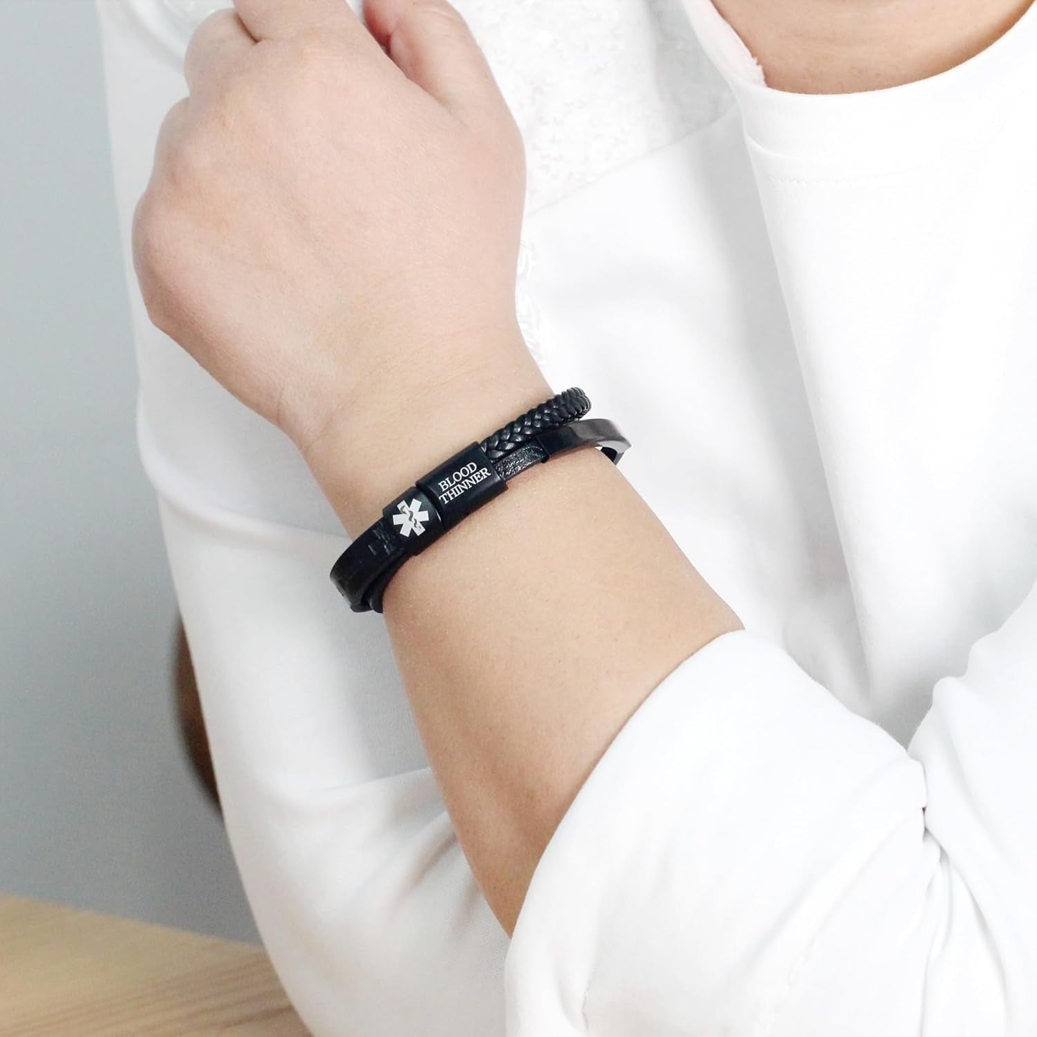 Dynamic QR Code Medical Alert Bracelet for Men Scan to Update Medical Info No Medical Info Needed at Checkout Braided PU Leather Cross Emergency ID Bracelet Waterproof Lightweight for Outdoor Sports Daily Wear