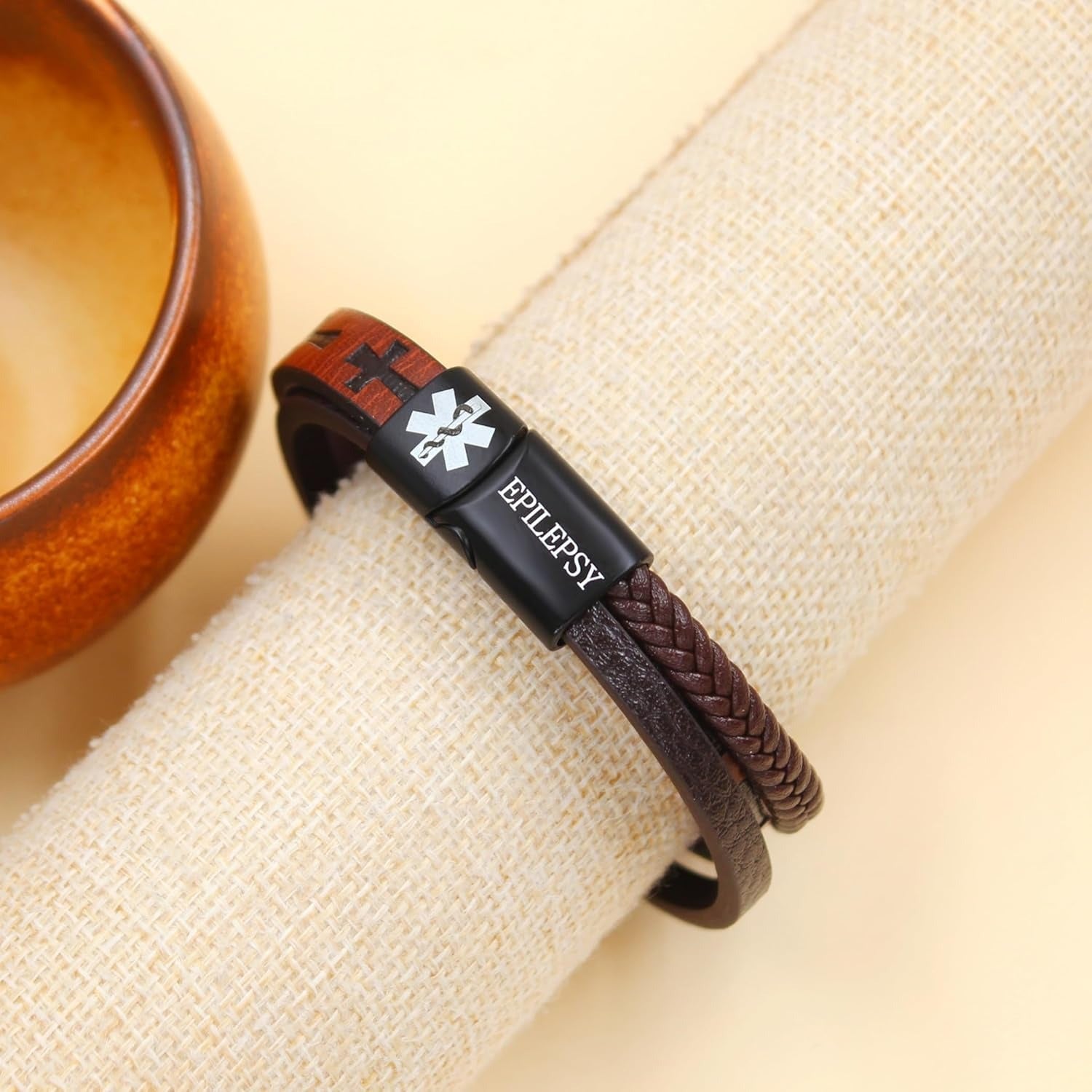 Dynamic QR Code Medical Alert Bracelet for Men Scan to Update Medical Info No Medical Info Needed at Checkout Braided PU Leather Cross Emergency ID Bracelet Waterproof Lightweight for Outdoor Sports Daily Wear