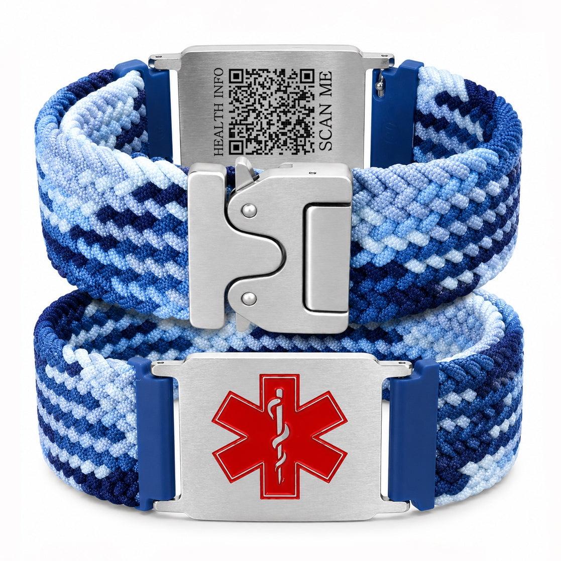 Uloveido Personalized Nylon Medical ID Bracelet with Laser-Engraved Medical Alert Tag and Dynamic QR Code, Braided Elastic Watch Band with Secure Parachute-Style Buckle, 20mm Adjustable for Men