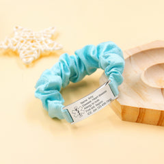 Dynamic QR Code Medical Alert Scrunchie Bracelet for Women, Editable Fabric Medical ID Wristband, Scan to Update Emergency & Health Information Without Login, Elastic Hair Tie Style, Blue
