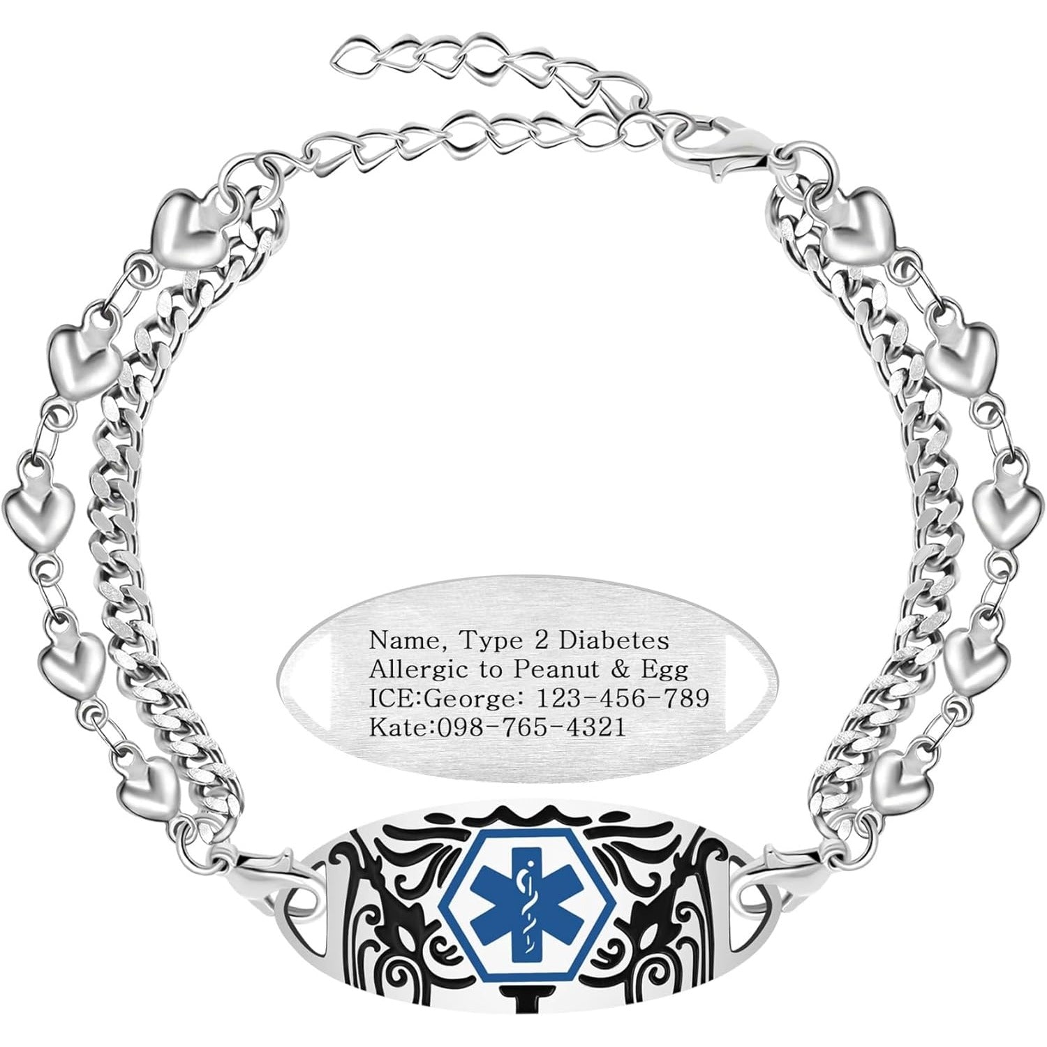 Dynamic QR Code Medical Alert Bracelet for Women Men Scan to Update Medical Info No Medical Info Needed at Checkout Double Layer Stainless Steel Chain Emergency ID Bracelet with Double Lobster Clasp