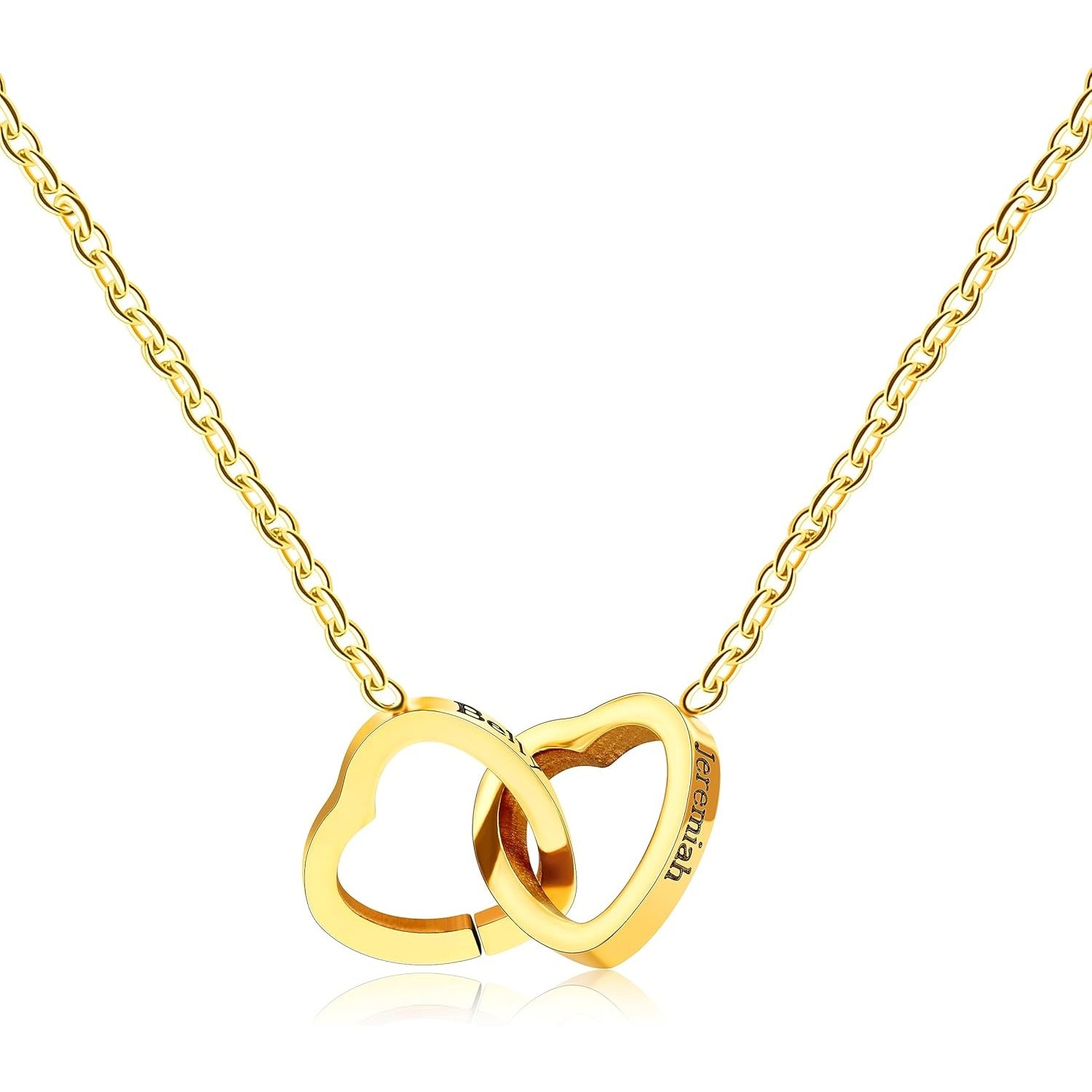 Personalized Interlocking Heart Necklace with Two Names, Custom Engraved Double Love Pendant Chain for Couples, Boyfriend Girlfriend Gift with Box
