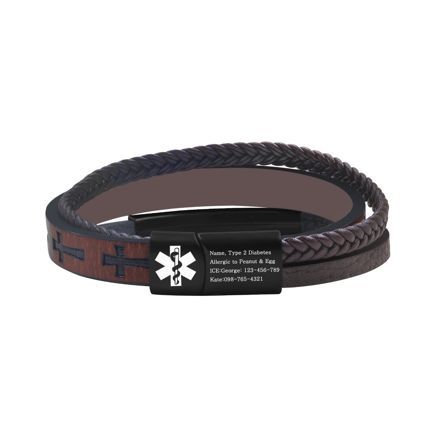Dynamic QR Code Medical Alert Bracelet for Men Scan to Update Medical Info No Medical Info Needed at Checkout Braided PU Leather Cross Emergency ID Bracelet Waterproof Lightweight for Outdoor Sports Daily Wear