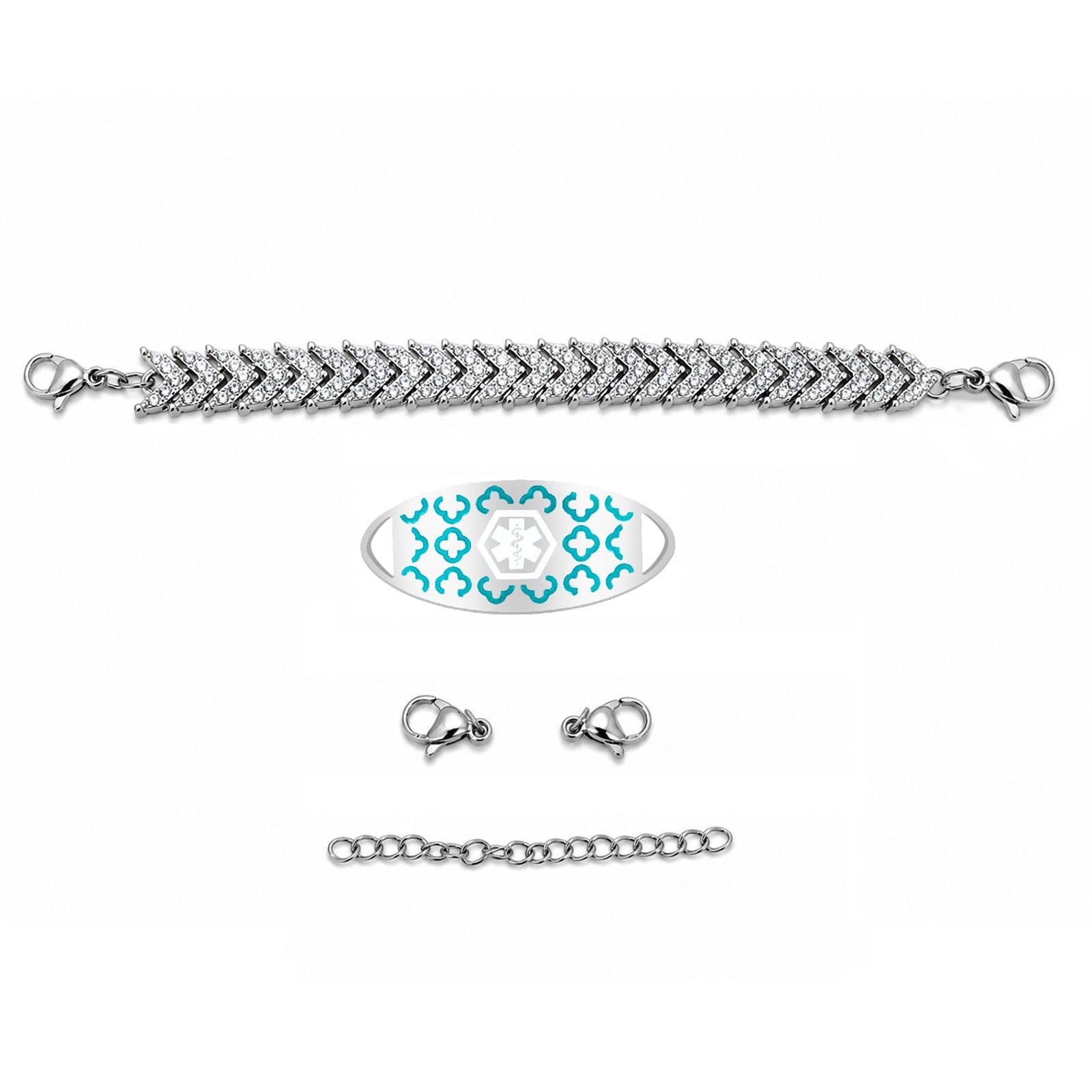 Medical Alert Tennis Bracelet for Women, Stainless Steel Emergency ID Bracelet, Adjustable Rhinestone Chain ID Jewelry for Allergies Diabetes Safety