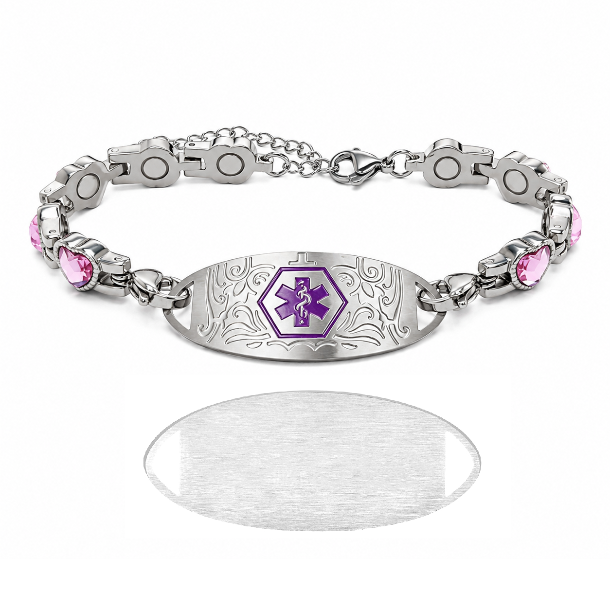Custom Stainless Steel Medical Alert Bracelet QR Code ID Bracelet for Women Men Adjustable Engraved Emergency Jewelry with Cubic Zirconia Charm