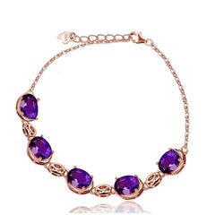 Uloveido Women Fashion 925 Sterling Silver Bracelet Rose Gold Plated Purple Amethyst Crystal Bracelet for Girls Women Mom FB057