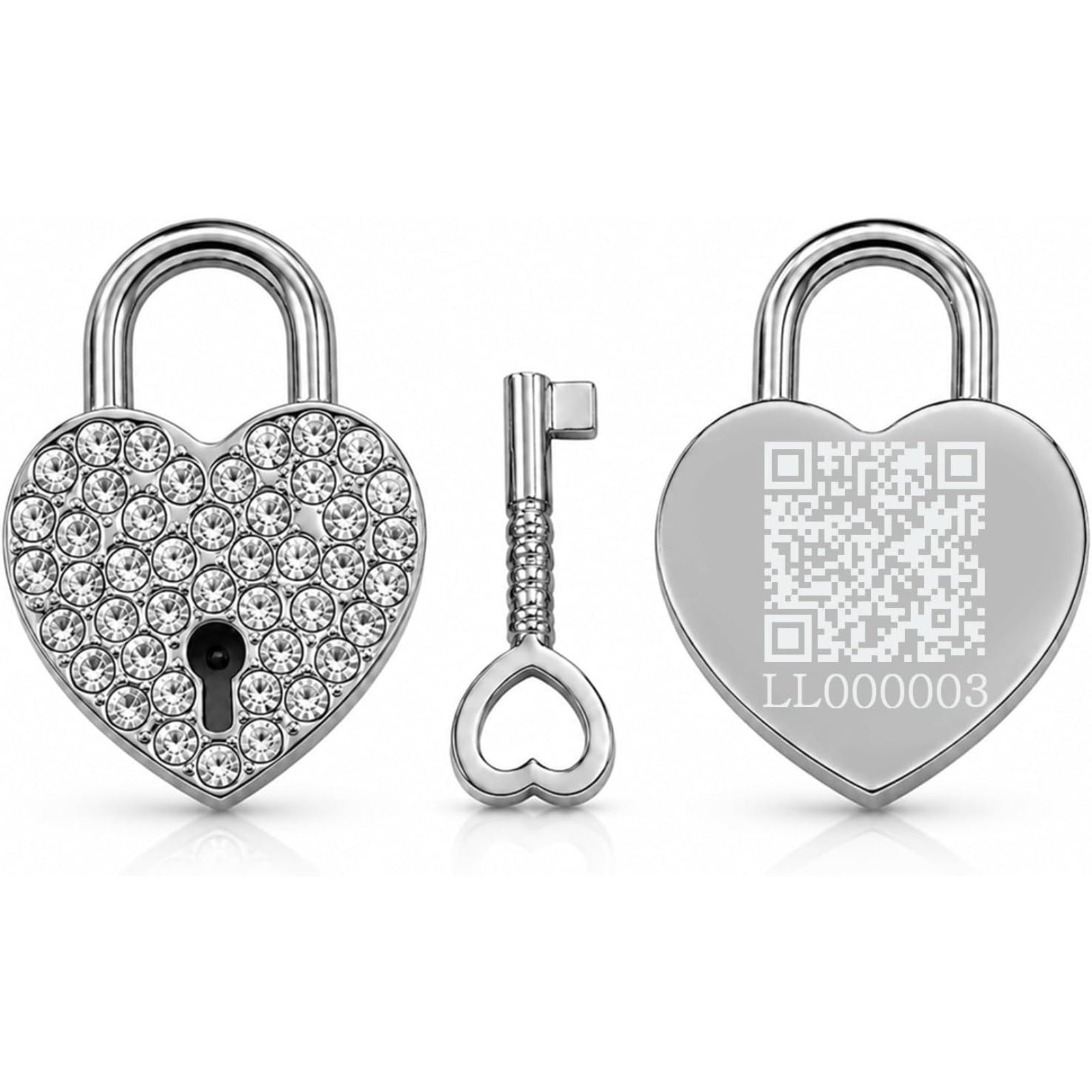 Rhinestone Heart Love Lock with Key, Dynamic QR Code Crystal Padlock for Personalized Memory Sharing, Scan to Create Your Love Story with Photos and Messages, Romantic Wedding Anniversary