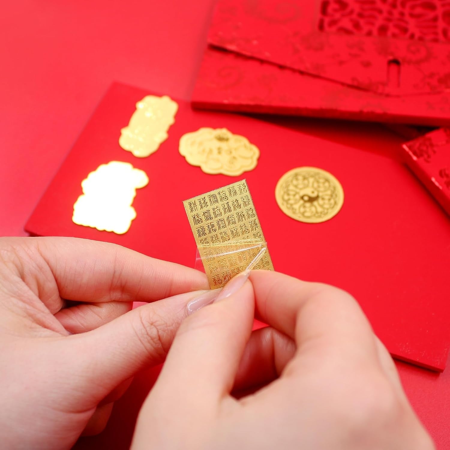 Uloveido Gold Foil Phone Sticker Set, 5pcs Lucky Feng Shui Decals, Chinese New Year Wealth & Good Luck Amulet Stickers, Traditional Chinese Blessing Phone Decor Gift