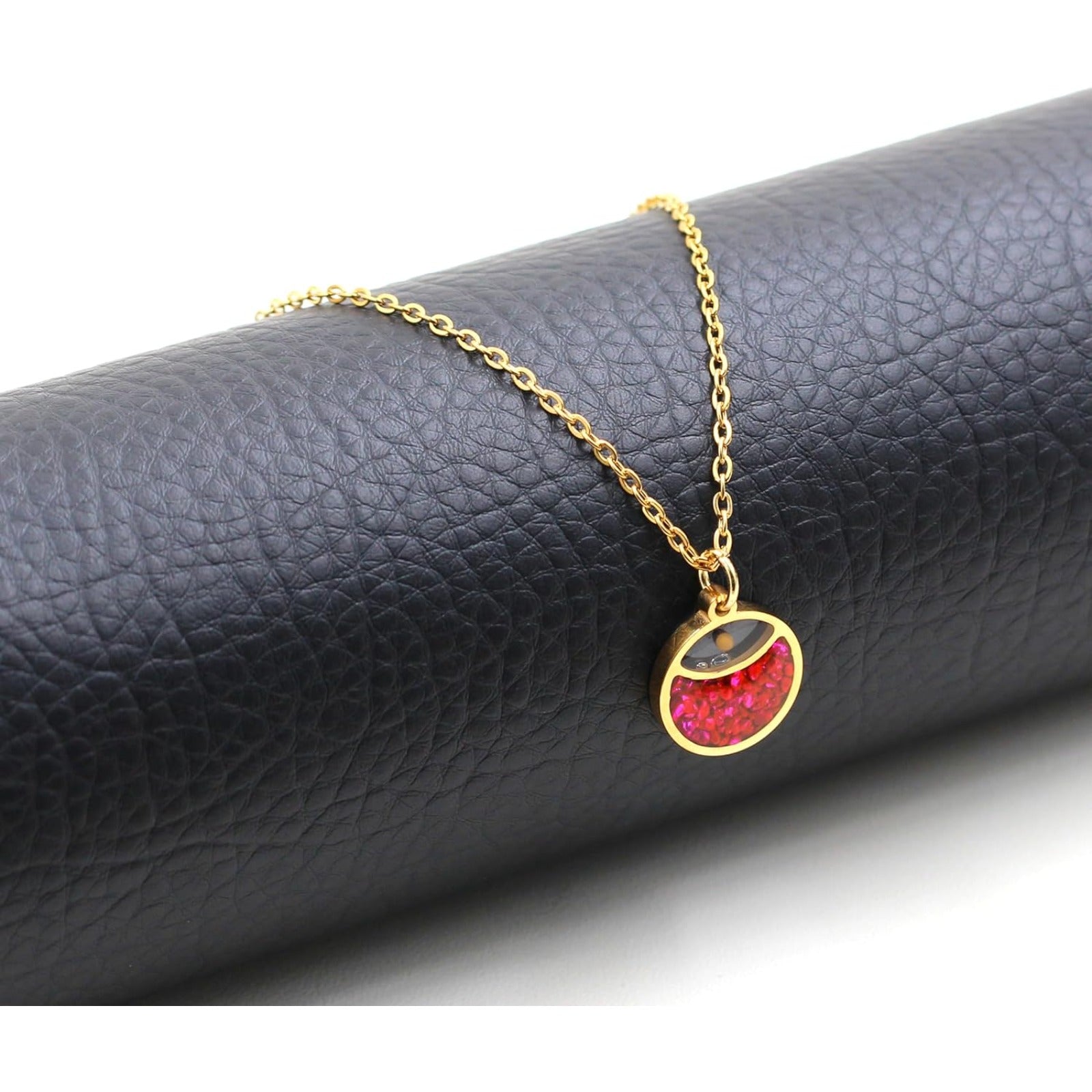 Faith Mustard Seed Stainless Steel Pendant Necklace for Women, Golden Tone Round Charm Necklace with Red, White, Green Stone Sand, Inspirational Jewelry Gift,