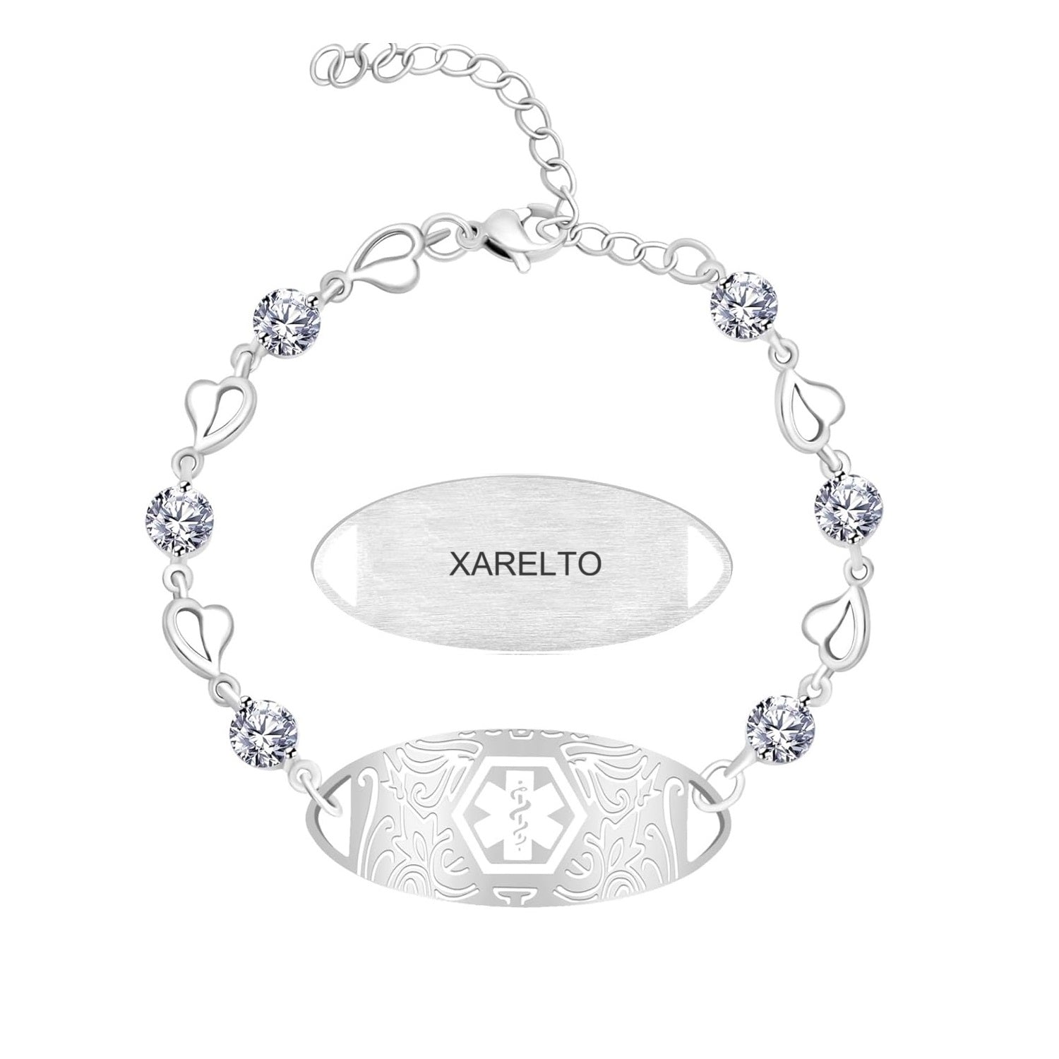 Uloveido Custom Medical ID Bracelet with White Cubic Zirconia | Elegant Floral Enamel Design | Adjustable QR Code & Engraved Emergency Contact EMS Bracelet for Women and Travelers