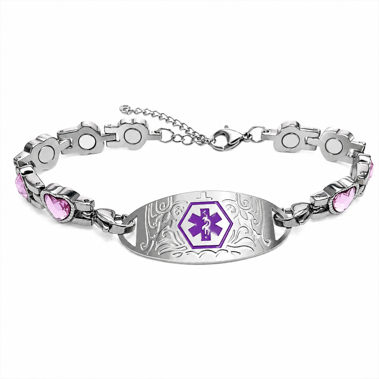 Custom Stainless Steel Medical Alert Bracelet QR Code ID Bracelet for Women Men Adjustable Engraved Emergency Jewelry with Cubic Zirconia Charm
