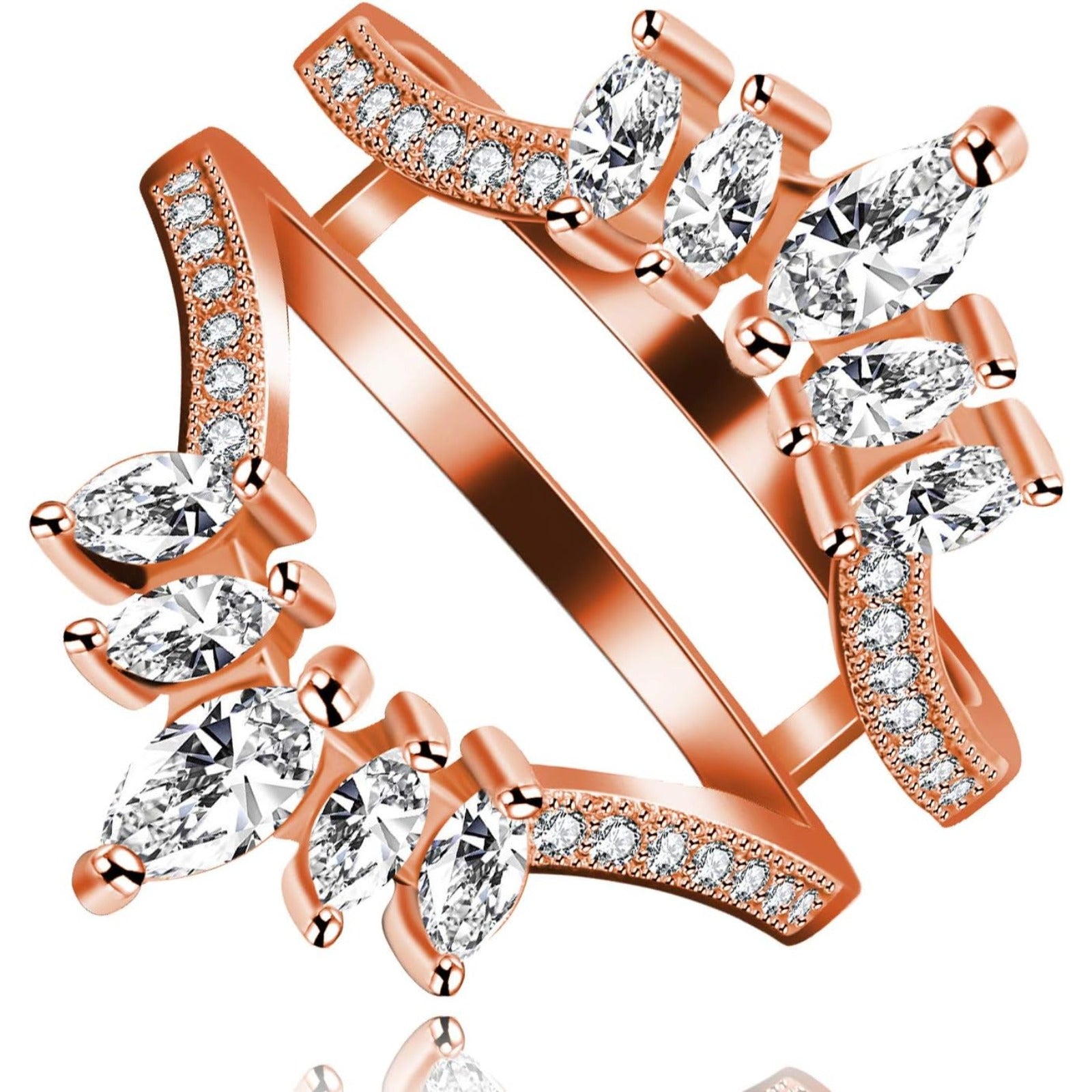 Uloveido Adjustable Wide Ring Guard Enhancer for Women | Rose Gold & White Gold Plated Brass Bridal Ring Wrap with AAA Cubic Zirconia | Wedding Engagement Promise Ring Insert Sizes 5-10
