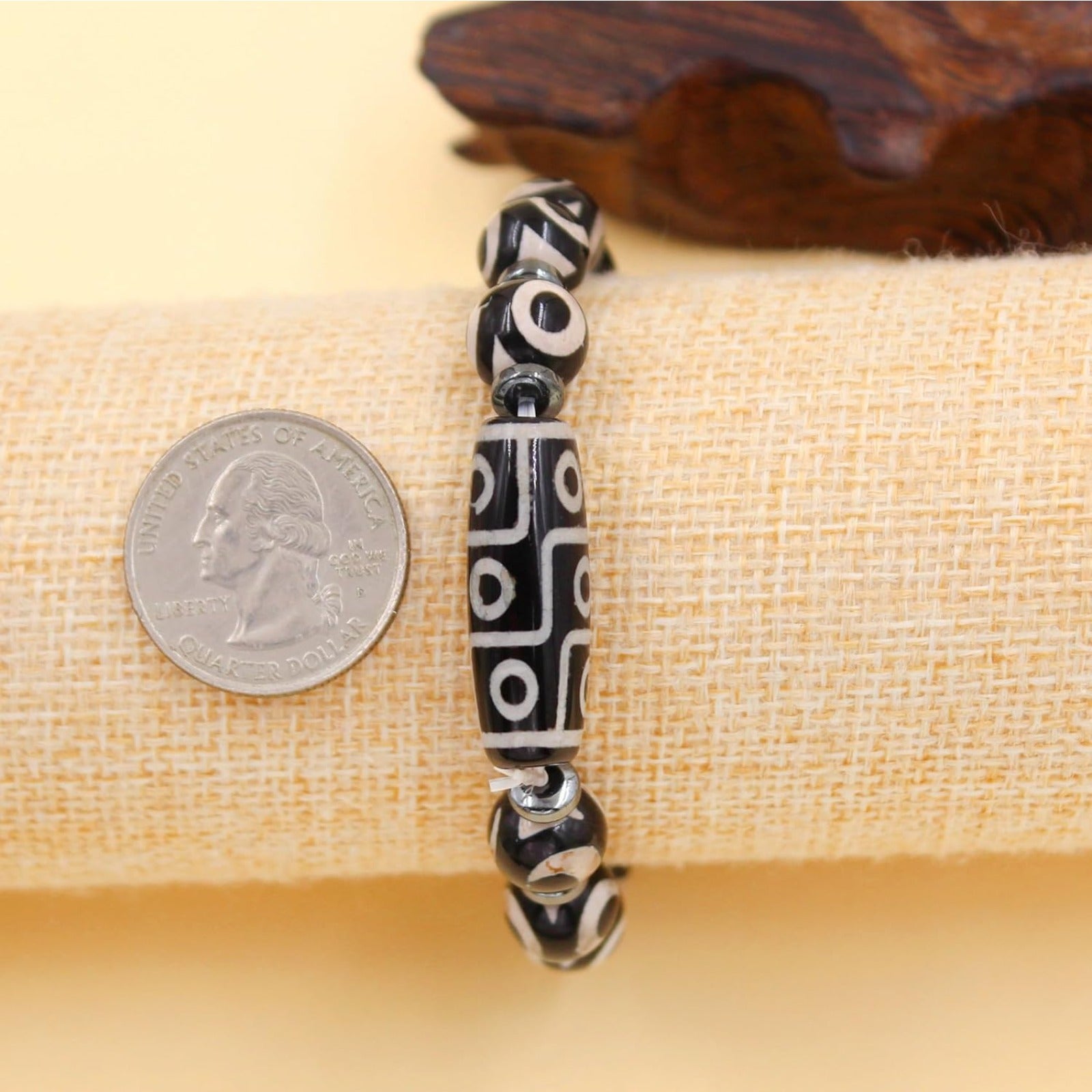 Dzi Bead Tibetan Bracelet for Men Women | Nine Eye Dzi Agate Beaded Bracelet with Hematite Spacers | Feng Shui Buddhist Meditation Amulet Adjustable Style Jewelry Brown Green Black YA5102