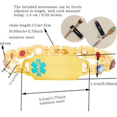 Dynamic QR Code Medical Alert Bracelet for Women, 18K Gold Plated Stainless Steel Medical ID Bracelet with HeartShaped Colorful Zircon Stones, Scan to Update Medical Information, Adjuster Included