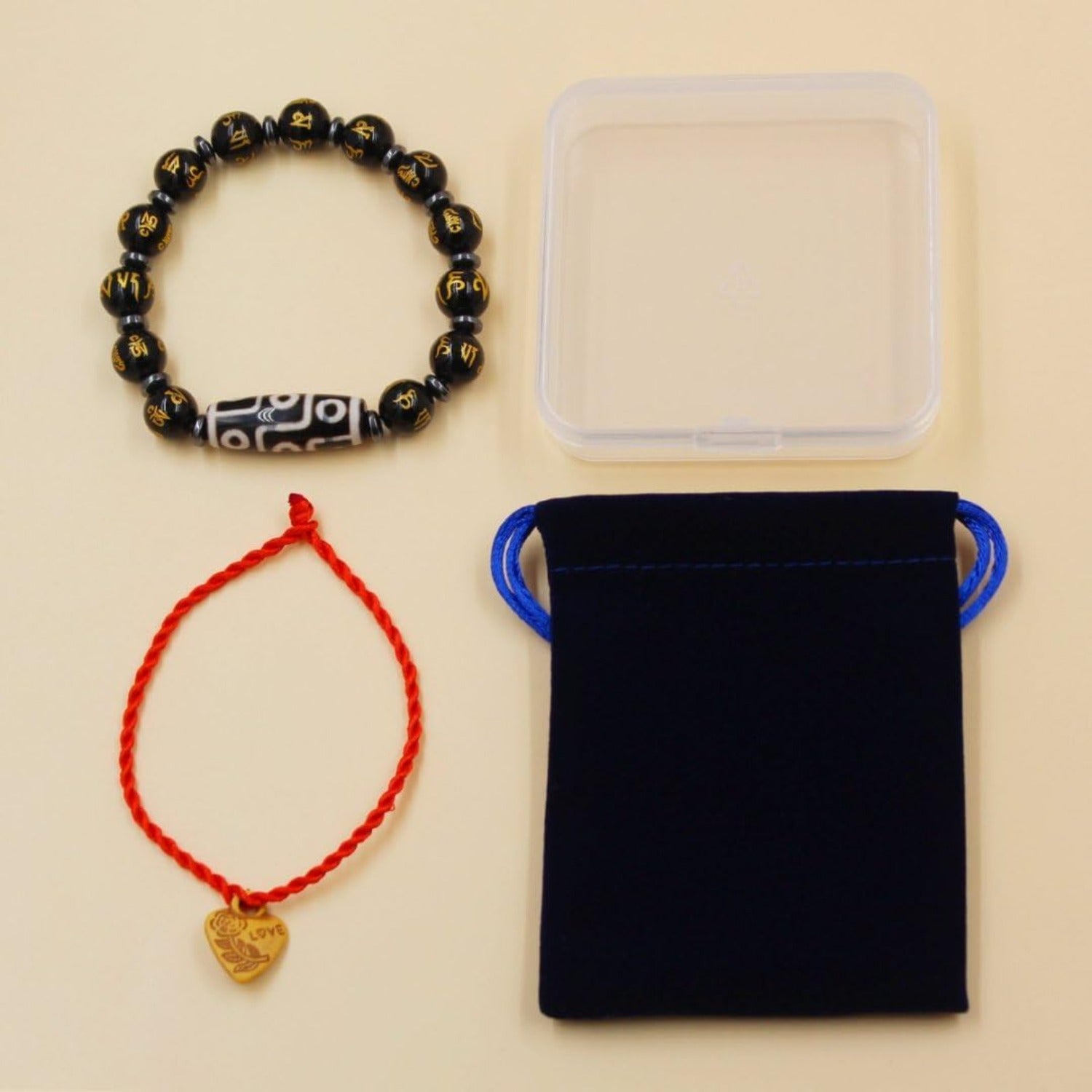 Nine Eyes Dzi Bead Bracelet with Tibetan Mantra Beads, Elastic Buddhist Beaded Bracelet for Men & Women, Green Red Brown Stone Stretch Bracelet for Meditation and Daily Wear