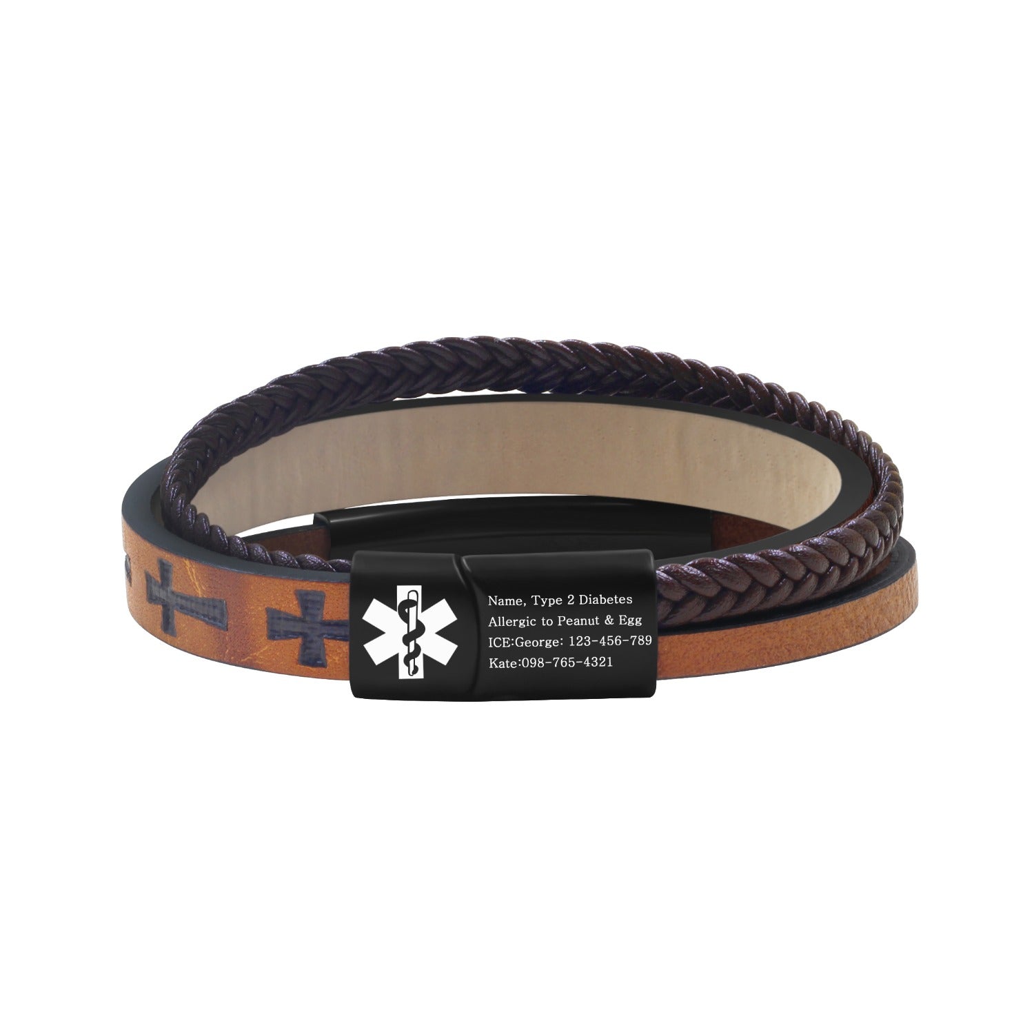 Dynamic QR Code Medical Alert Bracelet for Men Scan to Update Medical Info No Medical Info Needed at Checkout Braided PU Leather Cross Emergency ID Bracelet Waterproof Lightweight for Outdoor Sports Daily Wear