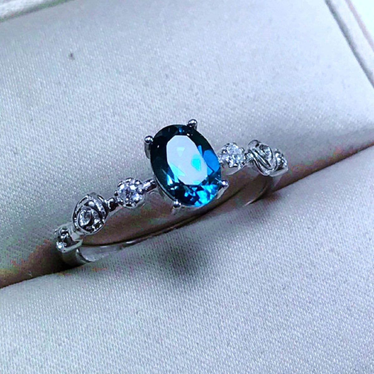 Open Size 925 Sterling Silver 1 Carat London Blue Topaz Ring, Adjustable Birthstone Jewlery for Women