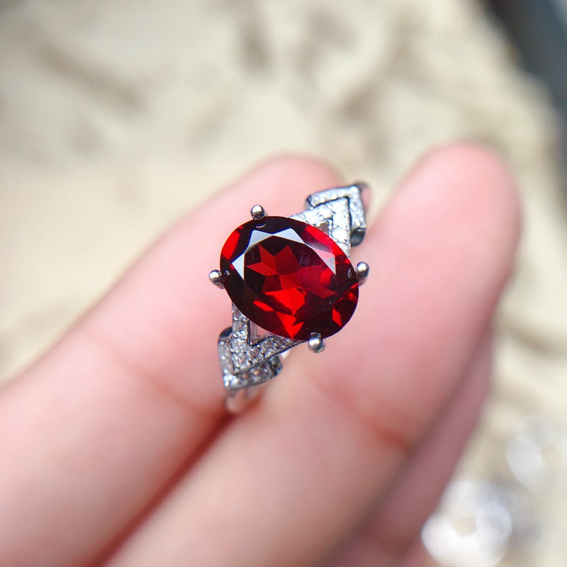 925 Sterling Silver Adjustable Garnet Ring, Natural Gemstone Jewelry for Women | January Birthstone, Valentine's Day, Mother's Day, Birthday Gift | Retail, Wholesale, Dropshipping | 20% Off