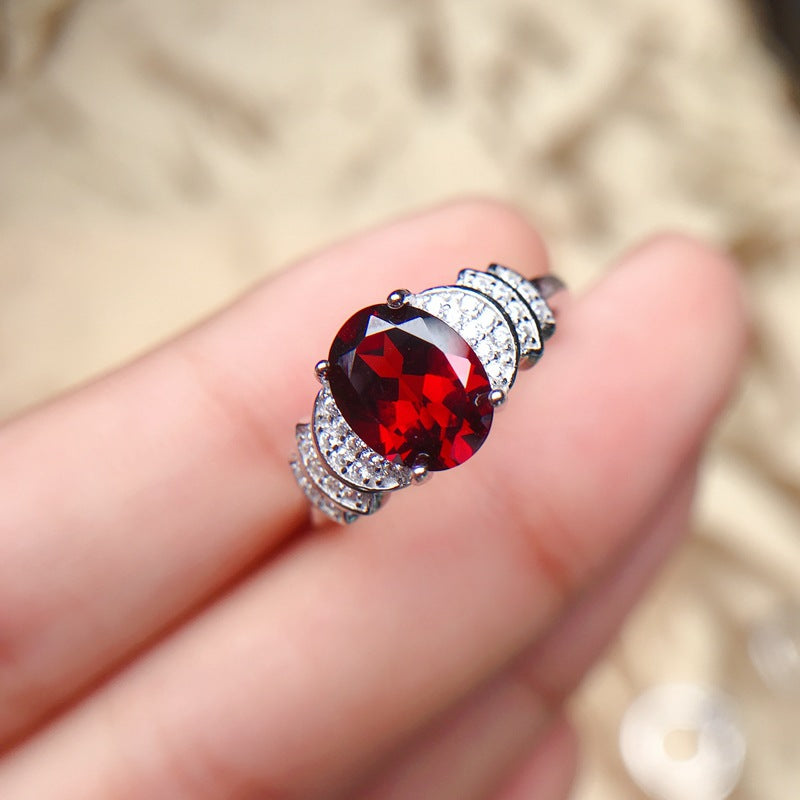 925 Sterling Silver Adjustable Garnet Ring, Natural Gemstone Jewelry for Women | January Birthstone, Valentine's Day, Mother's Day, Birthday Gift | Retail, Wholesale, Dropshipping | 20% Off
