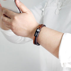 Dynamic QR Code Medical Alert Bracelet for Men Scan to Update Medical Info No Medical Info Needed at Checkout Braided PU Leather Cross Emergency ID Bracelet Waterproof Lightweight for Outdoor Sports Daily Wear